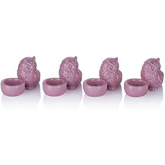 4lü Pembe Baykuşlu Mumluk, 11cm