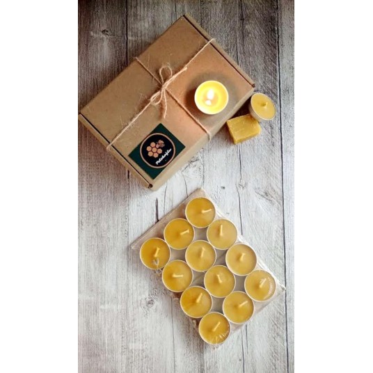 (12 Adet) Tealight Doğal Petek Balmumu Mum Ekonomik Boy (8Gr) Beeswax Candle