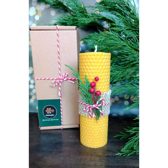 Dekoratif Doğal Petek Balmumu Mum 14Cm x 4.5Cm Sarma Tek Blok Mum Kutulu Süslü Beeswax Candle