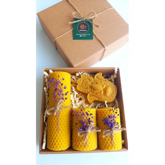 Doğal Petek Balmumu Mum Hediyelik Dekoratif Set Hamse Bereket Eli Beeswax Canle Gift Set