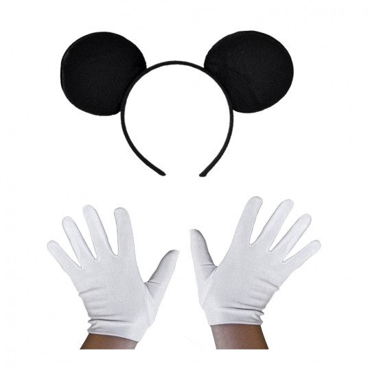 Siyah Mickey Mouse Tacı ve Beyaz Eldiven Seti