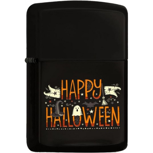 Gift Happy Halloween Tasarımlı Renkli Baskılı Siyah Benzinli Metal Çakmak