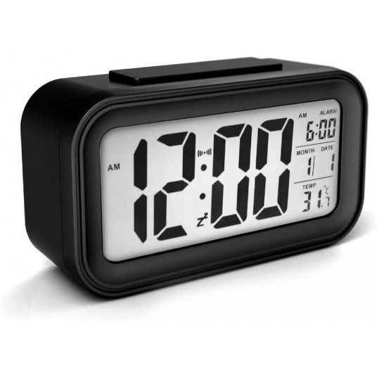 - Alarm Clock Large LED Display Digital Alarm Snooze Light Activated Night Light Features (Black) ...