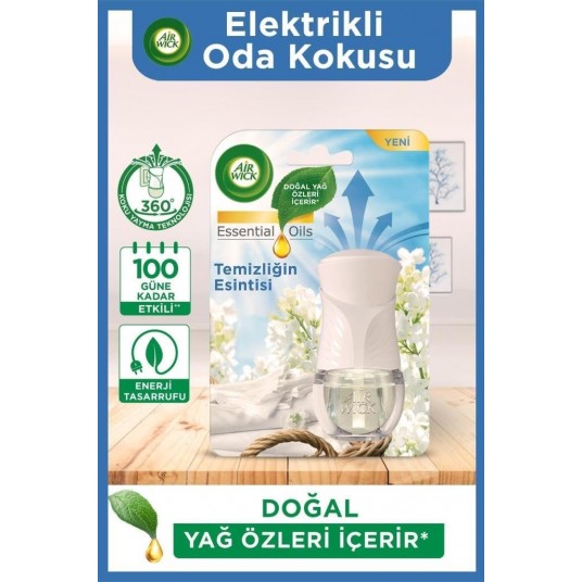 Wick Elektrikli Oda Kokusu Esansiyel Yağlar Cihaz + Yedek Şişe Temizliğin Esintisi