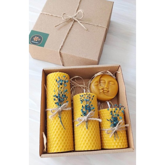 Dekoratif Doğal Petek Balmumu Mum Ay Ve Güneş Seti Bal Mumu mum Hediyelik Beeswax Candle