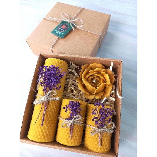 Balmumu Mum Dekoratif Hediye Kutusu 4 Lü Set Doğal Petek Beeswax Candle