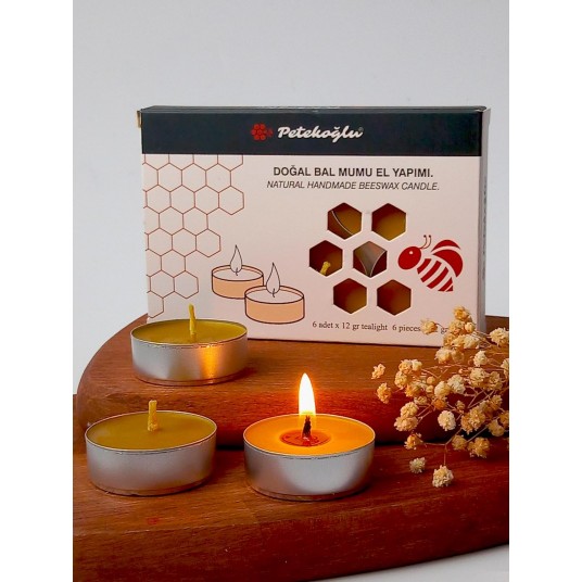 (6 Adet) Tealight Mum Doğal Petek Balmumu mum Standart Boy