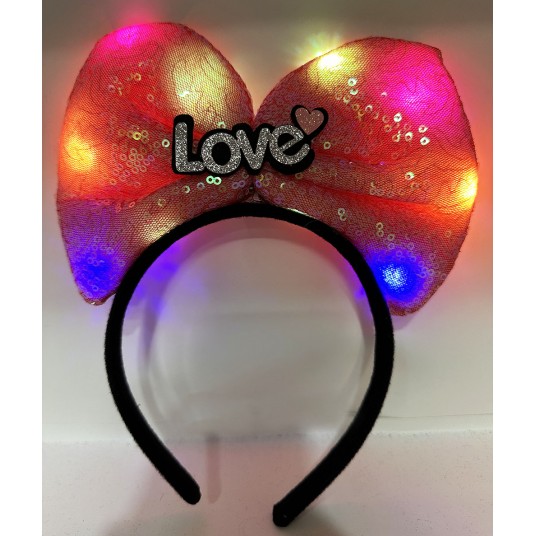 Led Işıklı 3 Farklı Fonksiyonda Yanan Gümüş Love Yazılı Fuşya Pembe Fiyonk  20X17 cm