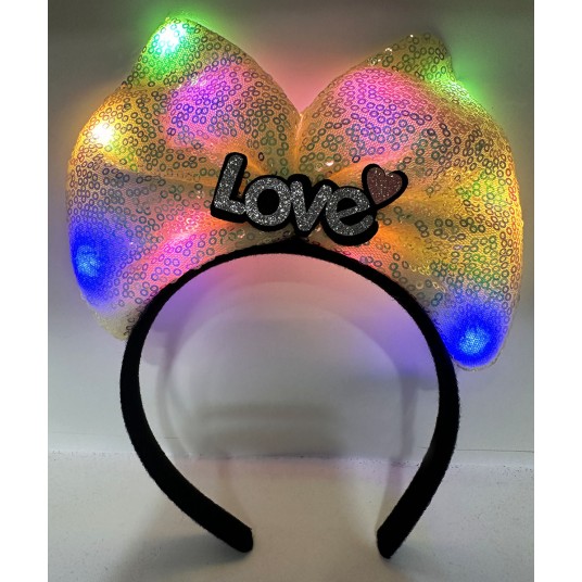 Led Işıklı 3 Farklı Fonksiyonda Yanan Gümüş Love Yazılı Sarı Fiyonk  20X17 cm