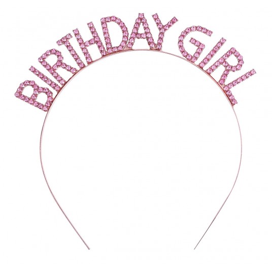 Pembe Renk Taşlı Parlak Birthday Girl Yazılı  16x17 cm