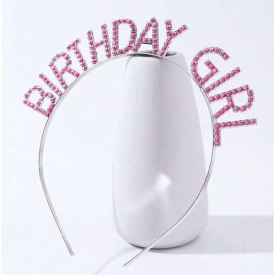 Pembe Renk Taşlı Parlak Birthday Girl Yazılı  16x17 cm