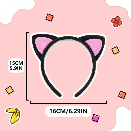 Sevimli Kedi Kulak Pofuduk Kedi  Siyah İçi Pembe Renk 17x15 cm