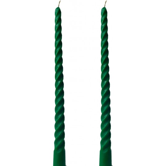 (2 Adet 27.5Cm) Balmumu Mum Konik Burgulu Şamdan Mumu Doğal Dekoratif Beeswax Candle (Yeşil) Akmaz Kırılmaz Mum Bal Mumu