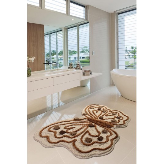 Kelebek Kahve 70x120 Cm Banyo Halısı Yıkanabilir, Kaymaz Taban Yıkanabilir, Kaymaz Taban