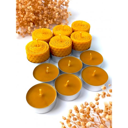 12 Adet (6'sı Sarma) Bal Mumu Mum Tealight Doğal Petek Balmumu Mum Beeswax Candle