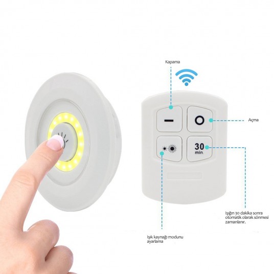 3&apos;lü Uzaktan Kumandalı Pilli Yapışkanlı Kablosuz Led Spot Lambalar