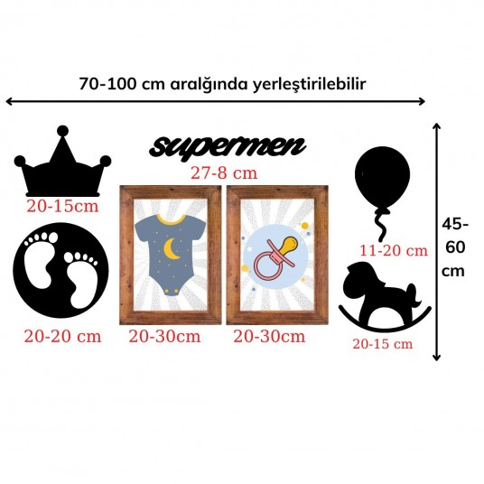 DECO103 Supermen atif Duvar Süsü  Aksesuar Ahşap Tasarım Hediye Pano Sticker Seti