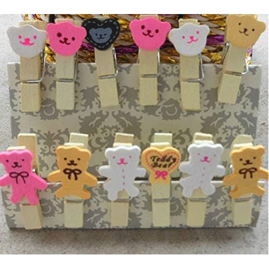 Teddy Bear Ayıcık Desenli Minik Ahşap İpli Mandal 10 lu Set Fotograf Askısı