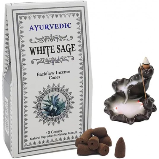 Doğal KONIK Tütsüler (Şelale geri Akışkanlı) || 20 farklı AROMA ve KOKU || PALO SANTO, WHITE SAGE (Adaçayı), NAG CHAMPA,... (White Sage (Adaçayı))