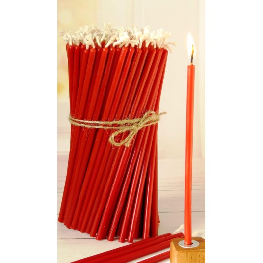 Mum Petekoğlu Dilek Mumu Doğal Petek İnce Uzun Parti Nişan Düğün Ritüel Doğum Günü Mum 15 Adet Beeswax Candle (Kırmızı)