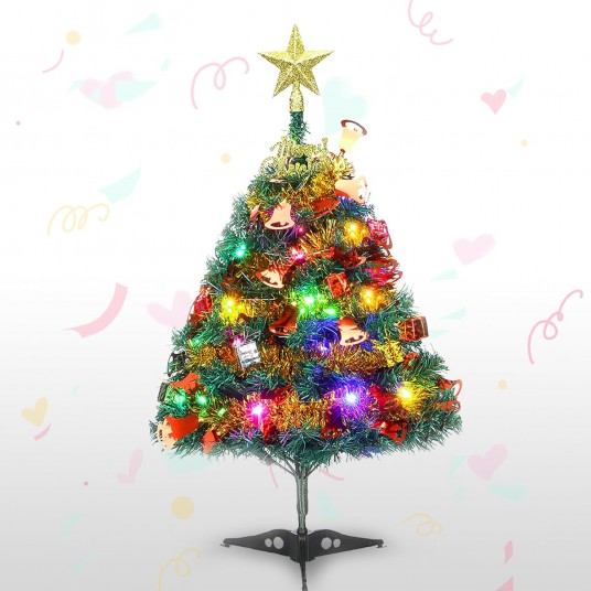 üstü Noel Ağacı, 24"/60 cm Mini Yapay Noel Ağacı, LED String Işık ve Süsler, Tatil için Küçük Masaüstü Noel Ağacı İç Mekan Kendin Yap Noel Dekoru