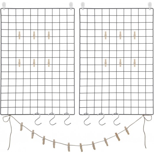 Fotoğraf Teli, 2'li Set, Duvar Dekoru, Çok Fonksiyonlu Duvar Teli, Duvar Izgarası, Diy, S Kancalı, Mandal ve Hasır Ipli, Siyah Lpp02H