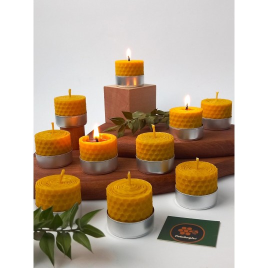 (12 ADET) Sarma Tealight Mum 3,5cm X3cm Doğal Petek Balmumu Mum