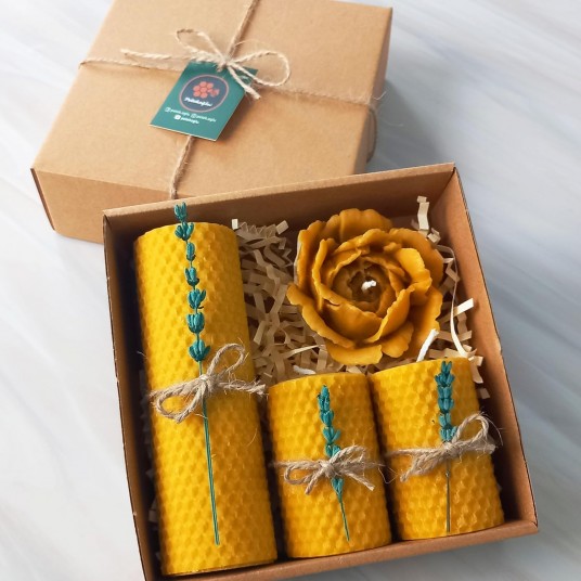 Mum Dekoratif Lavanta Süslü Sarma Ve Dökme Açmış Gül Seti Lavanta Süslemeli Beeswax Candle For Gift For Heme